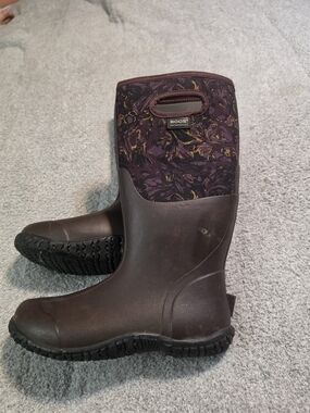 Bogs Women's Brown/Purple Floral Waterproof Insulated Rain Boots